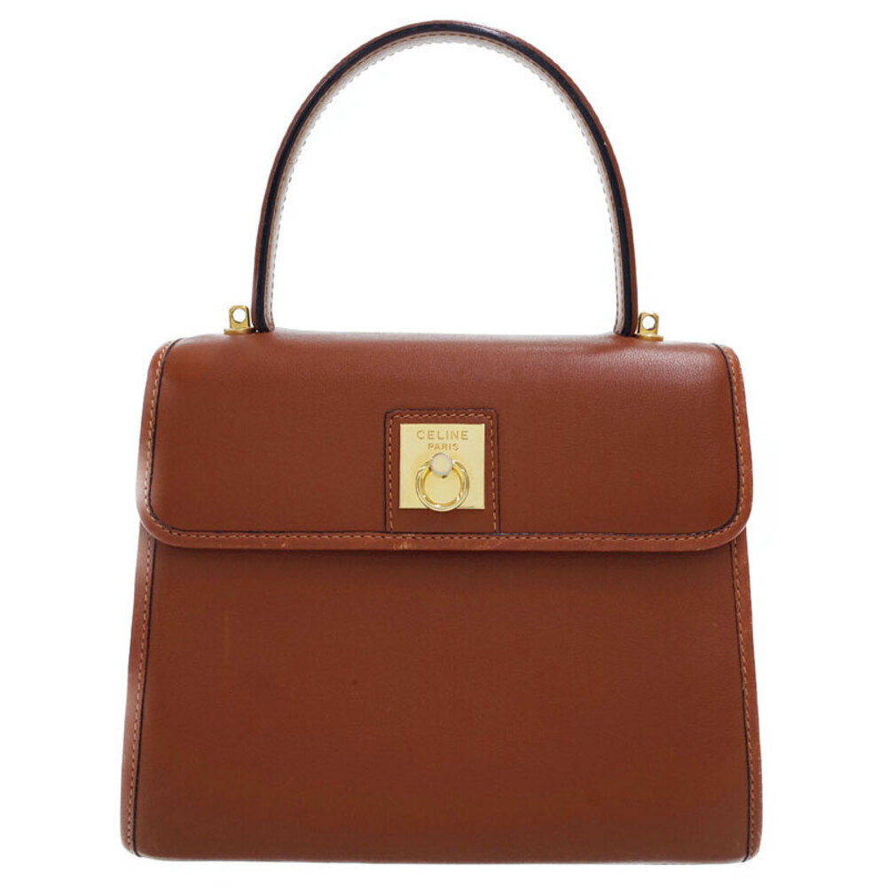 Celine Paris Clasp Leather Handbag Brown